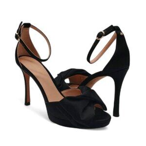Kate Spade Size 5 B Satin Black Bridal Bow Ankle Strap Dress Pump Sandal